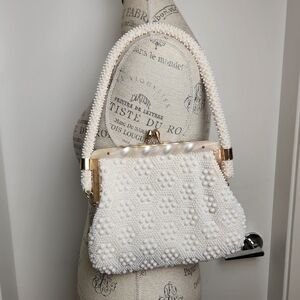 Goldco White Bead Lucite Purse